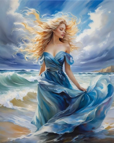the wind from the sea,wind wave,the sea maid,sea breeze,celtic woman,sea landscape,little girl in wind,ocean waves,ocean background,fantasy art,mermaid background,sea storm,blue enchantress,blue painting,fantasy picture,winds,sea fantasy,art painting,sea,wind,Illustration,Paper based,Paper Based 11