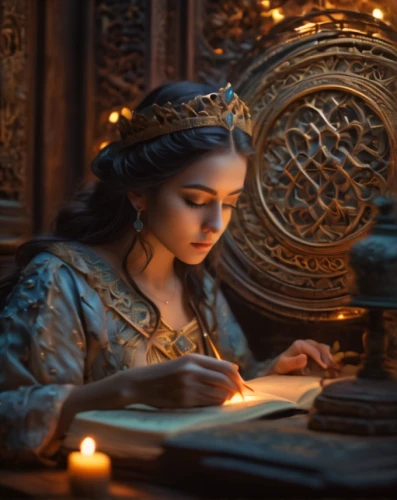 girl studying,candlemaker,fortune telling,divination,girl in a historic way,mystical portrait of a girl,emile vernon,persian poet,fantasy picture,cinderella,fantasy art,writing-book,games of light,writing accessories,candlelights,fortune teller,candlelight,accolade,prayer book,fairy tale character