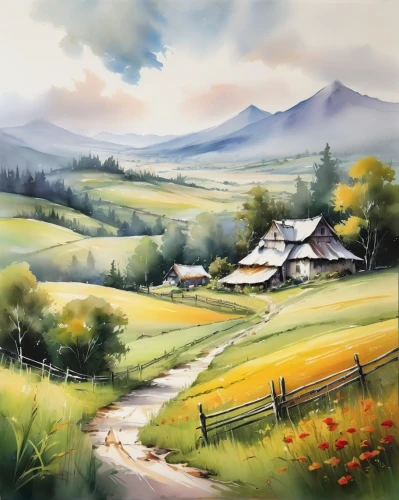 home landscape,rural landscape,landscape background,farm landscape,meadow landscape,salt meadow landscape,mountain landscape,mountain scene,carpathians,farm background,landscape,autumn landscape,countryside,landscape nature,high landscape,nature landscape,mountainous landscape,alpine pastures,panoramic landscape,mountain village,Illustration,Paper based,Paper Based 11