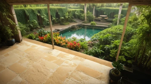 bamboo curtain,dug-out pool,sleeping pad,window covering,shower curtain,bedroom window,outdoor pool,luxury bathroom,japanese-style room,sleeping room,climbing garden,window curtain,garden pond,canopy bed,window treatment,tropical jungle,bed in the cornfield,koi pond,swimming pool,window view