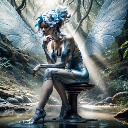 water nymph,faerie,faery,fantasy art,fantasy picture,blue enchantress,holly blue,fae,dryad,fairy,fairy queen,pixie,little girl fairy,fantasy portrait,cupido (butterfly),ulysses butterfly,tiber riven,child fairy,garden fairy,blue butterfly