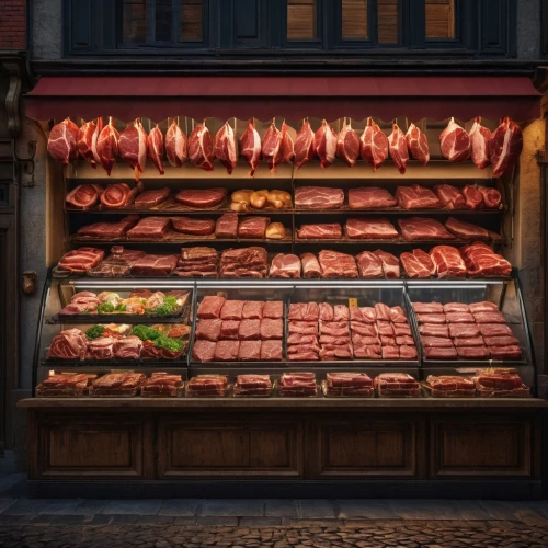 butcher shop,meat counter,meat products,meat analogue,cured meat,butchery,meats,saucisson de lyon,mortadella,salumi,butcher,grocer,chinese sausage,deli,charcuterie,raw meat,market stall,liverwurst,bayonne ham,shopkeeper,Photography,General,Fantasy