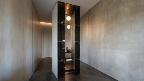 hallway space,walk-in closet,room divider,modern minimalist bathroom,metallic door,sliding door,wall plaster,interior modern design,concrete ceiling,contemporary decor,wall light,stucco wall,recessed,exposed concrete,modern decor,modern room,one-room,corten steel,under-cabinet lighting,hallway,Photography,General,Realistic