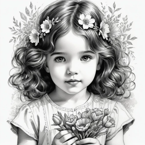 child portrait,pencil drawings,coloring pages kids,coloring page,flower girl,coloring picture,girl drawing,girl in flowers,pencil drawing,little girl,girl picking flowers,coloring pages,beautiful girl with flowers,child girl,the little girl,girl portrait,innocence,kids illustration,little girl fairy,pencil art,Illustration,Black and White,Black and White 30