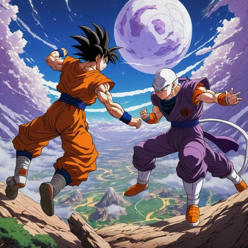 dragon ball,dragonball,dragon ball z,takikomi gohan,son goku,goku,would a background,trunks,7,kame sennin,fist bump,13,cg artwork,15,game arc,9,chakra,14,april fools day background,8,Illustration,Realistic Fantasy,Realistic Fantasy 12