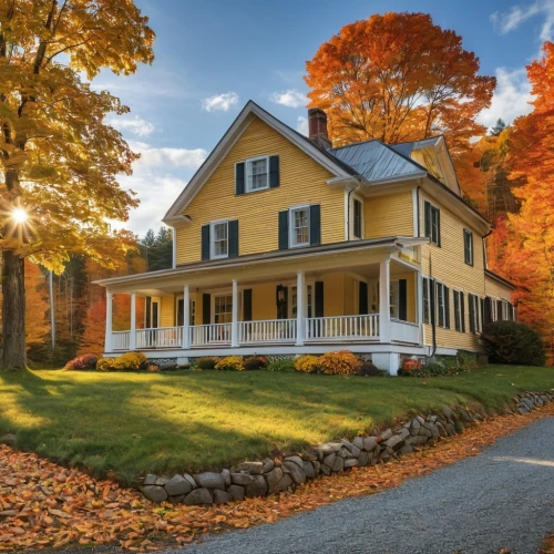 new england style house,fall landscape,vermont,autumn decor,country house,autumn idyll,fall foliage,country cottage,autumn decoration,seasonal autumn decoration,home landscape,house insurance,old colonial house,autumn chores,beautiful home,fall colors,autumn landscape,autumn plaid pattern,aaa,country estate,Photography,General,Realistic