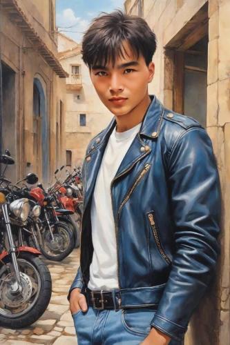 motorcycle,motorbike,oil painting on canvas,jackie chan,motorcycles,motorcyclist,suzuki,oil painting,biker,oil on canvas,tan chen chen,linkedin icon,yamaha motor company,motorcycling,the style of the 80-ies,motor-bike,viet nam,portrait background,motorcycle racer,italian painter,Digital Art,Classicism