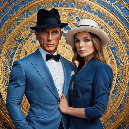 bond,clue and white,gentleman icons,vintage man and woman,james bond,mobster couple,casablanca,man and wife,spy visual,trilby,spy,mazarine blue,business icons,husband and wife,panama hat,wedding icons,roaring twenties couple,hat manufacture,the hat of the woman,daniel craig,Photography,General,Realistic