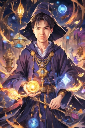 mage,magus,zodiac sign libra,libra,merlin,hamelin,summoner,wizard,alibaba,wuchang,cg artwork,portrait background,yi sun sin,guilinggao,magician,xun,clockmaker,amulet,celestial event,emperor,Digital Art,Anime