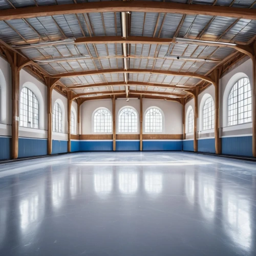 gymnastics room,skating rink,empty hall,performance hall,recreation room,factory hall,ballroom,gymnasium,dance pad,ice rink,indoor games and sports,empty interior,field house,function hall,figure skate,hall,industrial hall,leisure facility,treasure hall,hall roof,Photography,General,Realistic
