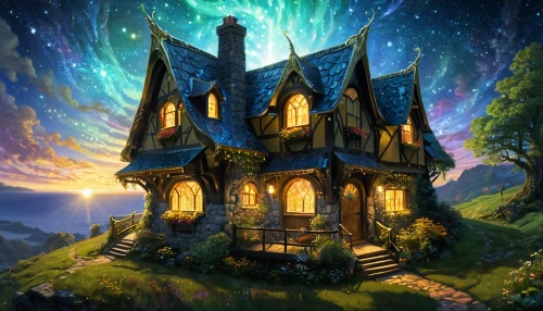 witch's house,fantasy picture,witch house,fairy tale castle,fairy house,house in the forest,fantasy art,fantasy landscape,fairytale castle,dandelion hall,3d fantasy,beautiful home,little house,ancient house,crooked house,lonely house,fairy tale,children's fairy tale,cube house,a fairy tale,Illustration,Realistic Fantasy,Realistic Fantasy 03