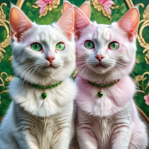 two cats,vintage cats,japanese bobtail,cat portrait,turkish van,twins,oktoberfest cats,pink double,turkish angora,mirror image,pink cat,cats angora,cat image,mother and daughter,capricorn kitz,oriental shorthair,cats,romantic portrait,pink green,vintage boy and girl,Photography,General,Realistic