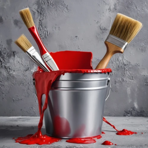 red paint,house painter,house painting,on a red background,to paint,thick paint,cleanup,wall paint,red background,tomato paste,paint cans,paints,blood spatter,blood stains,painting technique,meticulous painting,paint brushes,dripping blood,painter,household cleaning supply,Photography,General,Realistic