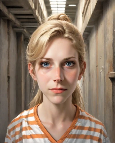 prisoner,the girl's face,clementine,portrait background,prison,chainlink,portrait of a girl,blonde woman,world digital painting,eleven,woman face,olallieberry,girl portrait,darjeeling,photoshop manipulation,blond girl,piper,david bates,harley quinn,digital painting,Digital Art,Comic