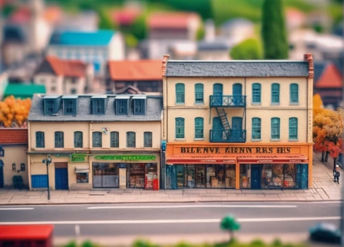 tilt shift,miniature house,store fronts,toy store,dolls houses,building sets,small towns,general store,watercolor shops,pharmacy,doll house,store front,diorama,minimarket,doll's house,bond stores,row houses,miniature figures,liquor store,laundry shop,Unique,3D,Panoramic