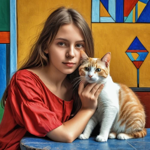 child portrait,girl portrait,romantic portrait,cat portrait,portrait of a girl,artist portrait,oil painting,girl with dog,mystical portrait of a girl,portrait background,artistic portrait,cat european,cat on a blue background,girl sitting,photo painting,oil painting on canvas,girl with cloth,cat with blue eyes,european shorthair,young cat,Photography,General,Realistic