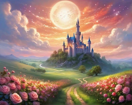 fairy tale castle,fairytale castle,shanghai disney,cinderella's castle,fantasy picture,disney rose,fairy world,fantasy landscape,a fairy tale,fairy tale,disney castle,fantasy world,sleeping beauty castle,children's fairy tale,fairytale,knight's castle,way of the roses,cinderella castle,disneyland park,the disneyland resort,Illustration,Realistic Fantasy,Realistic Fantasy 01