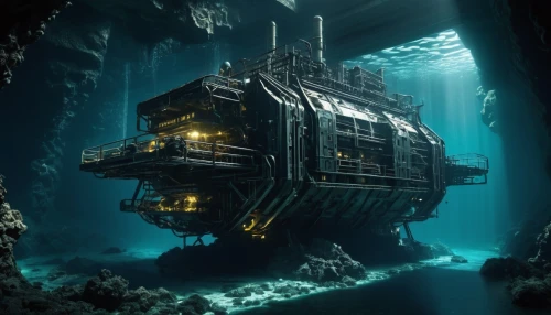 deep sea diving,sunken ship,sunken church,semi-submersible,the bottom of the sea,submersible,deep sea,underwater playground,the wreck of the ship,diving bell,undersea,dive computer,deep sea nautilus,underwater diving,bottom of the sea,ocean underwater,cube sea,ocean floor,sunken boat,ship wreck,Conceptual Art,Sci-Fi,Sci-Fi 09