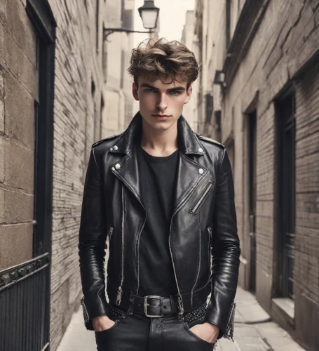 leather jacket,george russell,black leather,leather,austin stirling,young model istanbul,jack rose,alex andersee,lincoln blackwood,boy model,rocker,austin morris,river island,young model,male model,brick wall background,black coat,red brick wall,biker,nicholas boots,Photography,Realistic