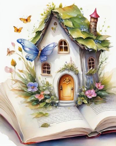 children's fairy tale,houses clipart,magic book,little house,fairy tale,a fairy tale,book gift,fairy door,fairy tales,turn the page,fairytales,book illustration,book pages,small house,little girl reading,miniature house,read a book,fairy house,house painting,fairy tale character,Illustration,Paper based,Paper Based 11
