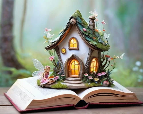 fairy house,children's fairy tale,miniature house,book gift,magic book,fairy tales,dolls houses,fairy door,fairy tale,a fairy tale,fairytales,book antique,publish a book online,little house,fairy tale character,houses clipart,a collection of short stories for children,children's background,read a book,bookmark with flowers,Illustration,Paper based,Paper Based 11