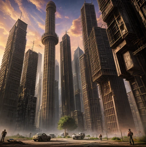 post-apocalyptic landscape,destroyed city,black city,urbanization,dystopian,post apocalyptic,futuristic landscape,high-rises,ancient city,post-apocalypse,urban development,fantasy city,city scape,sci fiction illustration,sky city,digital compositing,tall buildings,high rises,skyscraper town,urban towers