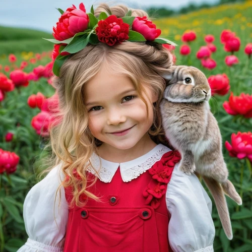 bunny on flower,beautiful girl with flowers,little bunny,little girl in pink dress,little rabbit,european rabbit,holding flowers,girl in flowers,picking flowers,girl picking flowers,leveret,dwarf rabbit,little red riding hood,flower animal,red ranunculus,baby bunny,baby rabbit,flower girl,rabbits and hares,innocence,Photography,Documentary Photography,Documentary Photography 09