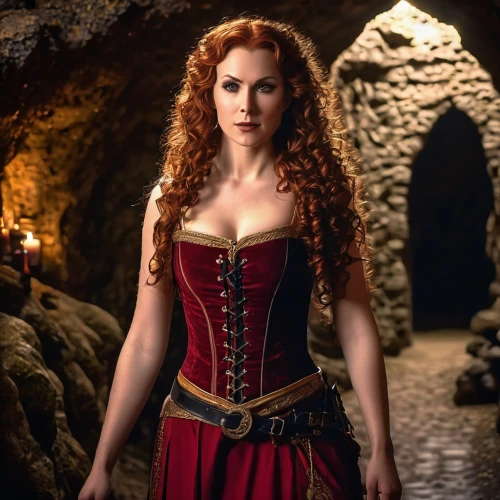 celtic woman,celtic queen,merida,red tunic,the enchantress,fantasy woman,sorceress,maureen o'hara - female,bodice,red gown,lady in red,red riding hood,rusalka,redheads,red-haired,venetia,red coat,celtic harp,clary,catarina,Photography,General,Realistic