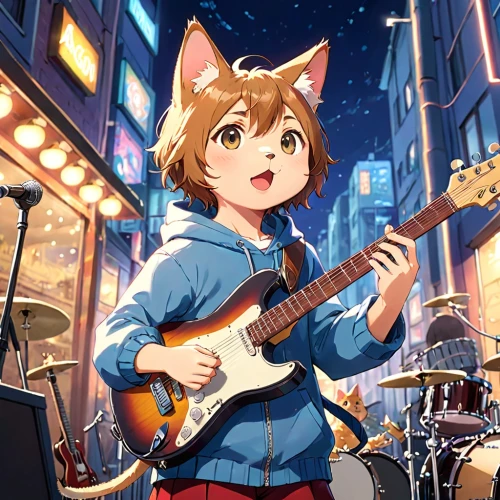 guitar player,yui hirasawa k-on,playing the guitar,concert guitar,guitar,guitarist,musician,musical rodent,calico cat,street cat,music band,guitar accessory,cartoon cat,domestic short-haired cat,jazz guitarist,stray cat,fennec,young cat,cat vector,bassist,Anime,Anime,Realistic