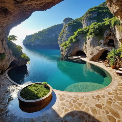 cave on the water,infinity swimming pool,underwater oasis,volcano pool,underground lake,sea cave,island suspended,oasis,outdoor pool,dug-out pool,beautiful lake,the blue caves,zakynthos,mediterranean,natural arch,cliffs ocean,reflection in water,blue caves,sea caves,pool of water,Photography,General,Realistic