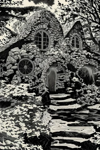 witch's house,witch house,stone garden,stone houses,haunted cathedral,forest chapel,lost place,old graveyard,ruins,stone house,abandoned place,ghost castle,stone circles,sunken church,photomontage,lost places,ancient house,ruin,background with stones,lostplace,Art sketch,Art sketch,Comic