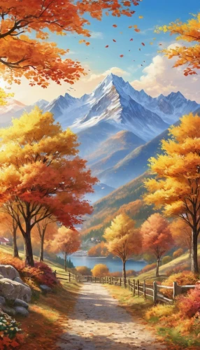 autumn mountains,autumn background,autumn landscape,fall landscape,autumn scenery,landscape background,mountain scene,autumn trees,mountain landscape,mountainous landscape,autumn forest,autumn theme,autumn idyll,fall foliage,autumn day,autumn tree,mountain road,beautiful landscape,mount scenery,the autumn,Illustration,Japanese style,Japanese Style 19