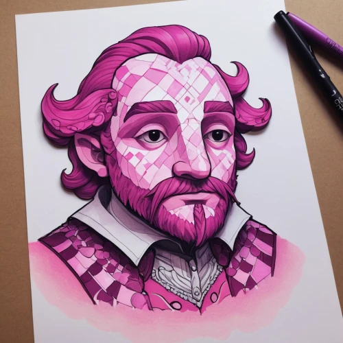man in pink,pink squares,pink vector,pink paper,lokportrait,red turtlehead,pink quill,post-it notes,dribbble,post-it note,pink diamond,beard flower,rose drawing,peony pink,pink peony,polka dot paper,chainlink,pink-purple,crosshatch,fantasy portrait,Illustration,Paper based,Paper Based 27
