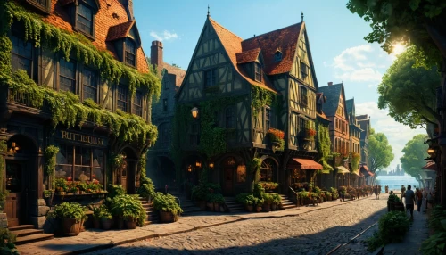 medieval street,bremen,medieval town,colmar,colmar city,speicherstadt,townhouses,the cobbled streets,hanseatic city,freiburg,luneburg,alsace,old linden alley,escher village,knight village,medieval architecture,lübeck,old town,half-timbered houses,fantasy city,Photography,General,Fantasy