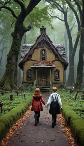 studio ghibli,witch's house,little boy and girl,house in the forest,dandelion hall,doll's house,little house,children's fairy tale,a fairy tale,lonely house,the little girl's room,little girls walking,fairy tale,happy children playing in the forest,violet evergarden,children's background,world digital painting,autumn walk,vintage boy and girl,old home,Conceptual Art,Fantasy,Fantasy 29