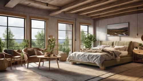 wooden windows,loft,scandinavian style,modern room,wooden beams,bedroom,sleeping room,great room,livingroom,window frames,danish furniture,wood window,bedroom window,rustic,living room,danish room,french windows,sky apartment,wooden pallets,guest room,Photography,General,Realistic