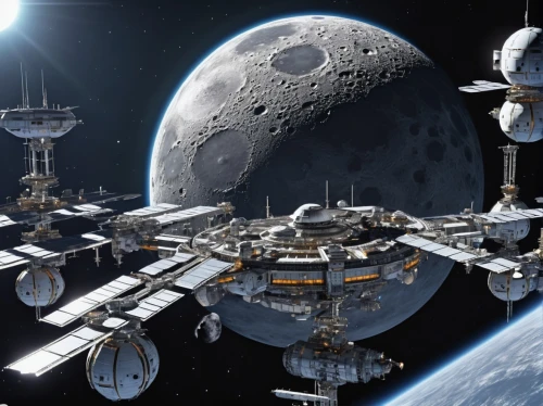 moon base alpha-1,space station,lunar prospector,earth station,space ships,stations,lunar landscape,research station,solar cell base,sky space concept,federation,space craft,space port,moon vehicle,fleet and transportation,space voyage,space tourism,spacewalks,international space station,docked,Photography,General,Realistic