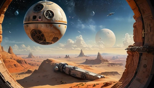 bb8-droid,cg artwork,futuristic landscape,millenium falcon,sci fiction illustration,bb-8,sci fi,bb8,space art,sci - fi,sci-fi,droids,alien world,space ships,alien planet,science fiction,valerian,droid,spacecraft,io,Photography,General,Cinematic