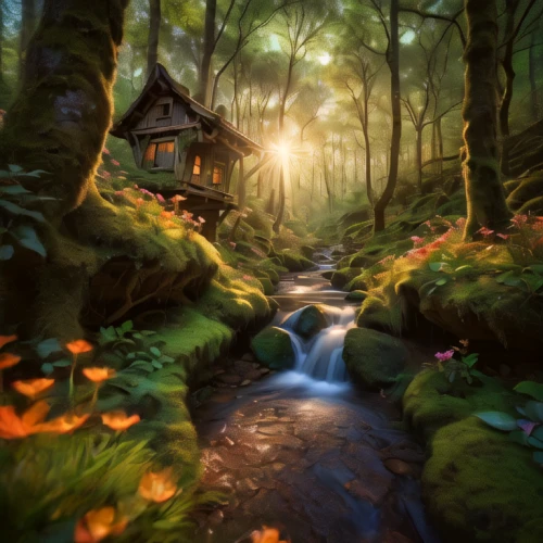 house in the forest,fairytale forest,fairy forest,home landscape,fairy house,fairy village,germany forest,fantasy landscape,forest landscape,summer cottage,house in mountains,enchanted forest,the cabin in the mountains,forest floor,elven forest,fantasy picture,mushroom landscape,house in the mountains,mountain stream,nature landscape
