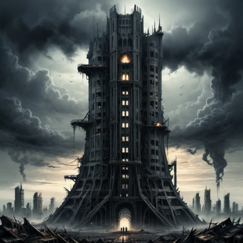 tower of babel,ghost castle,castle of the corvin,haunted castle,the skyscraper,ruin,panopticon,steel tower,electric tower,skyscraper,witch house,watchtower,the ruins of the,castel,dystopian,tower block,fortress,dystopia,gold castle,water castle,Conceptual Art,Fantasy,Fantasy 33