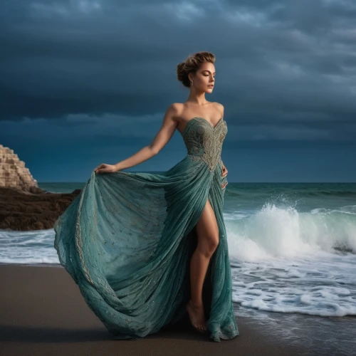 evening dress,celtic woman,girl in a long dress,passion photography,the wind from the sea,the sea maid,aphrodite,shades of blue,aphrodite's rock,fusion photography,by the sea,girl on the dune,mazarine blue,robe,blue enchantress,gracefulness,portrait photography,siren,blue moment,digital compositing,Photography,General,Fantasy