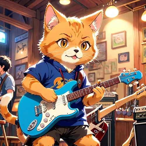 red tabby,guitar player,cat's cafe,guitarist,cartoon cat,musical rodent,rock band,playing the guitar,musician,concert guitar,music band,jazz guitarist,guitar,red cat,live music,music store,tom cat,the cat and the,thundercat,i will play,Anime,Anime,Traditional