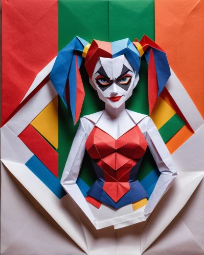 paper art,harlequin,triggerfish-clown,folded paper,origami,painter doll,harley quinn,retro paper doll,horror clown,bodypainting,paper and ribbon,cloth doll,queen of hearts,body painting,origami paper,rodeo clown,paper doll,handmade doll,creepy clown,torn paper,Unique,Paper Cuts,Paper Cuts 02