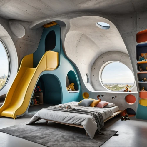 penthouse apartment,kids room,sky apartment,ufo interior,children's bedroom,great room,cubic house,sleeping room,futuristic architecture,little man cave,sky space concept,children's room,interior design,modern room,bunk bed,children's interior,dunes house,baby room,cube house,creative office,Photography,General,Natural