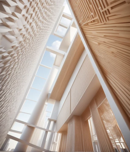 wooden construction,daylighting,wood structure,building honeycomb,patterned wood decoration,wooden facade,archidaily,honeycomb structure,3d rendering,lattice windows,ceiling construction,plywood,timber house,slat window,structural plaster,ceiling ventilation,wooden roof,wooden cubes,room divider,kirrarchitecture