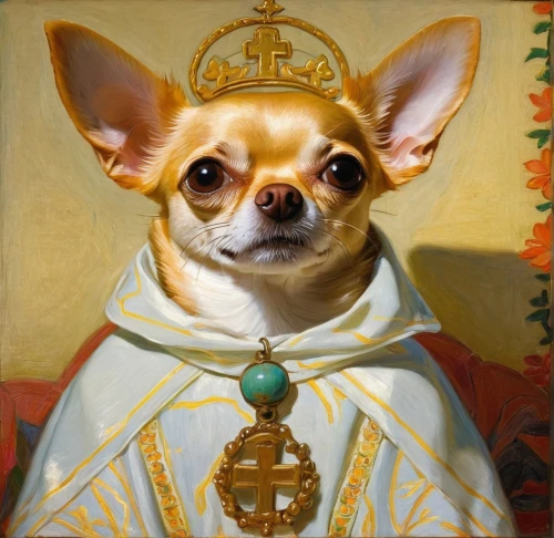 nuncio,metropolitan bishop,auxiliary bishop,chihuahua,pope,the order of cistercians,catholicism,portrait of christi,rompope,dog angel,the abbot of olib,pope francis,carthusian,corgi-chihuahua,bishop,carmelite order,priest,praise,high priest,prophet,Art,Classical Oil Painting,Classical Oil Painting 20