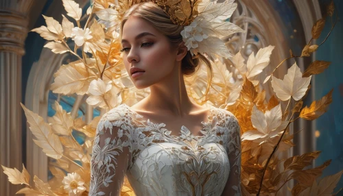 golden wreath,bridal,bridal dress,bridal clothing,girl in a wreath,golden weddings,cinderella,fairy queen,wedding gown,sun bride,wedding dresses,wedding dress,bride,gold filigree,laurel wreath,fairy tale character,dead bride,white rose snow queen,bridal accessory,the angel with the veronica veil,Photography,Artistic Photography,Artistic Photography 08