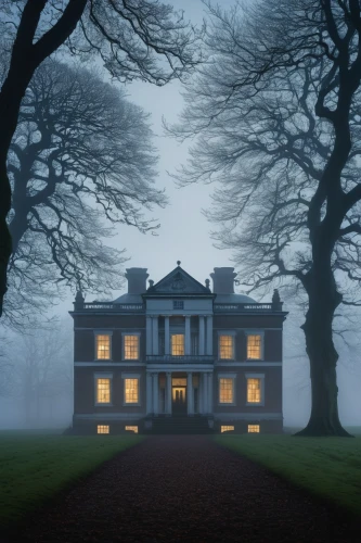 house silhouette,dandelion hall,dillington house,stately home,doll's house,ghost castle,foggy landscape,morning mist,woodhouse,atmospheric,love in the mist,ring fog,witch's house,veil fog,flock house,foggy day,country house,early fog,eerie,the haunted house,Photography,Documentary Photography,Documentary Photography 19