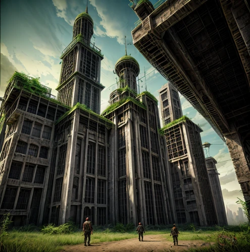 industrial ruin,urban towers,citadel,hall of the fallen,cube stilt houses,ruins,high rises,abandoned place,mausoleum ruins,metropolis,pillars,ruin,ancient city,towers,peter-pavel's fortress,power towers,abandoned places,post apocalyptic,lost place,building valley
