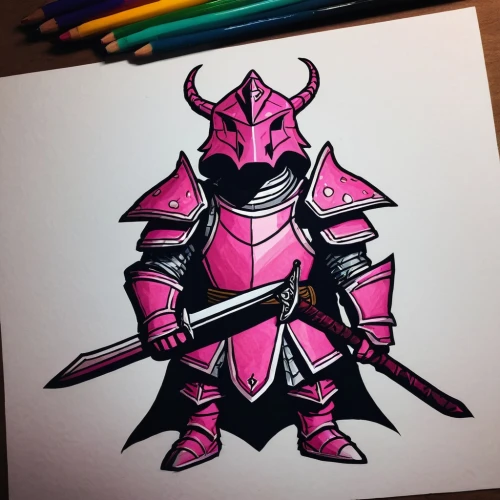 knight armor,pink vector,pink quill,knight,shredder,armored,armored animal,dark pink in colour,armor,warlord,fantasy warrior,man in pink,dribbble,armour,swordsman,dark pink,samurai,alien warrior,knight star,pink paper,Illustration,Paper based,Paper Based 27